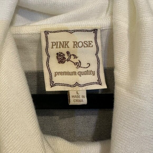 ✨Pink Rose Size L Cute Gray & White Striped Cowl Neck Sweater New ✨ - Picture 3 of 8